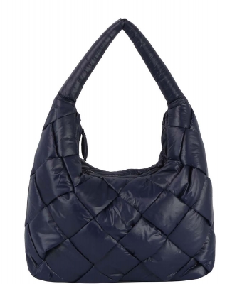 Soft Puffy Woven Shoulder Bag Hobo JYE0468 NAVY